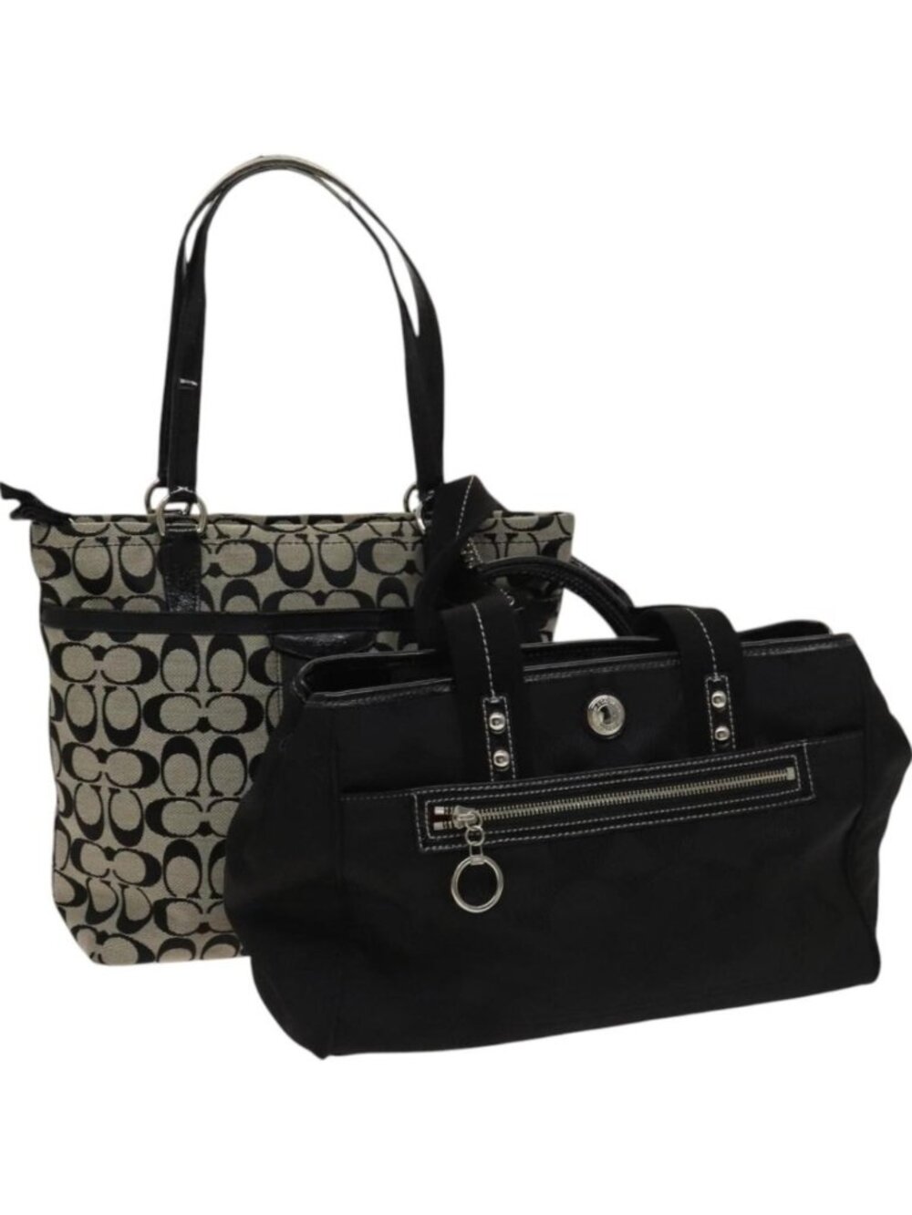 Coach Signature Bag Nylon Canvas 2 Set Black Gray